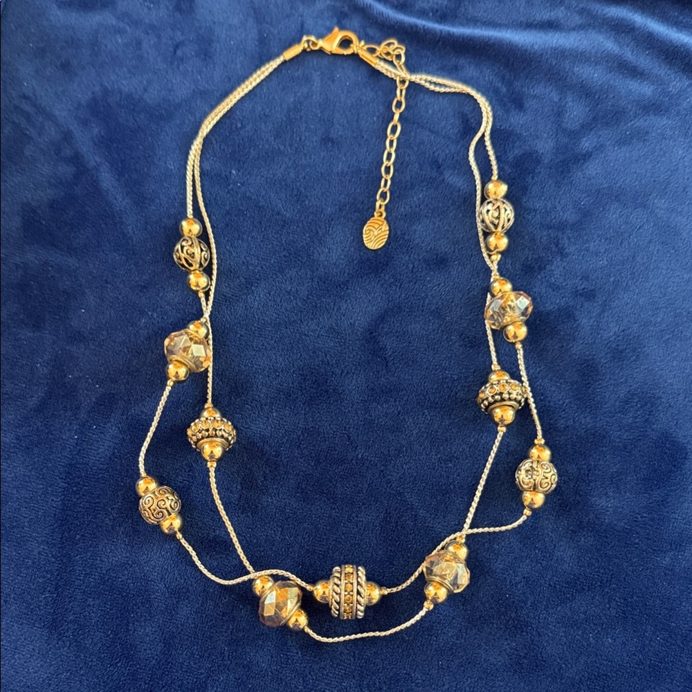 Gold and Silver Amber Crystal Beaded Double-Strand Necklace